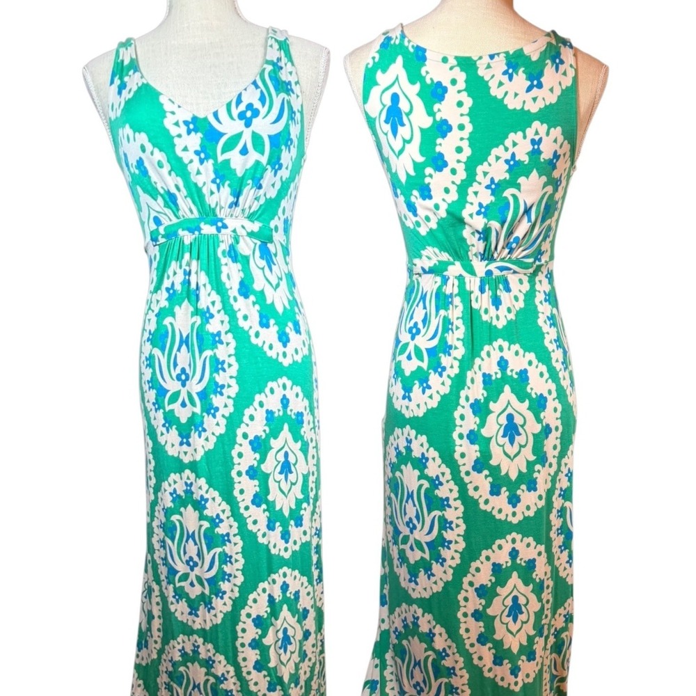 Boden Green Blue Floral Medallion Viscose Maxi Dress Sleeveless US 2R Resortwear - Picture 4 of 14